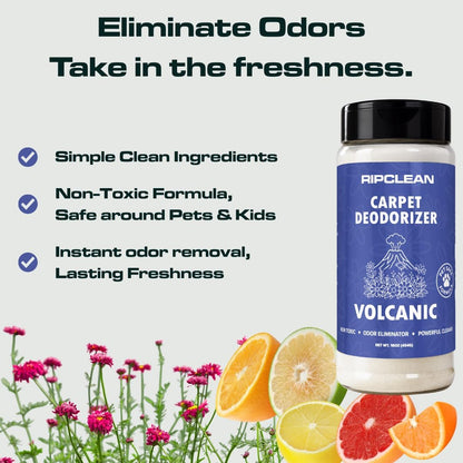 Ripclean Carpet Deodorizer & Freshener Cleaning Powder, Odor Eliminator for Strong Odors & Homes w/Pets, Safe around Kids & Pets, Use on Carpet, Rugs, Upholstery & More (16 Ounce, Lemon)