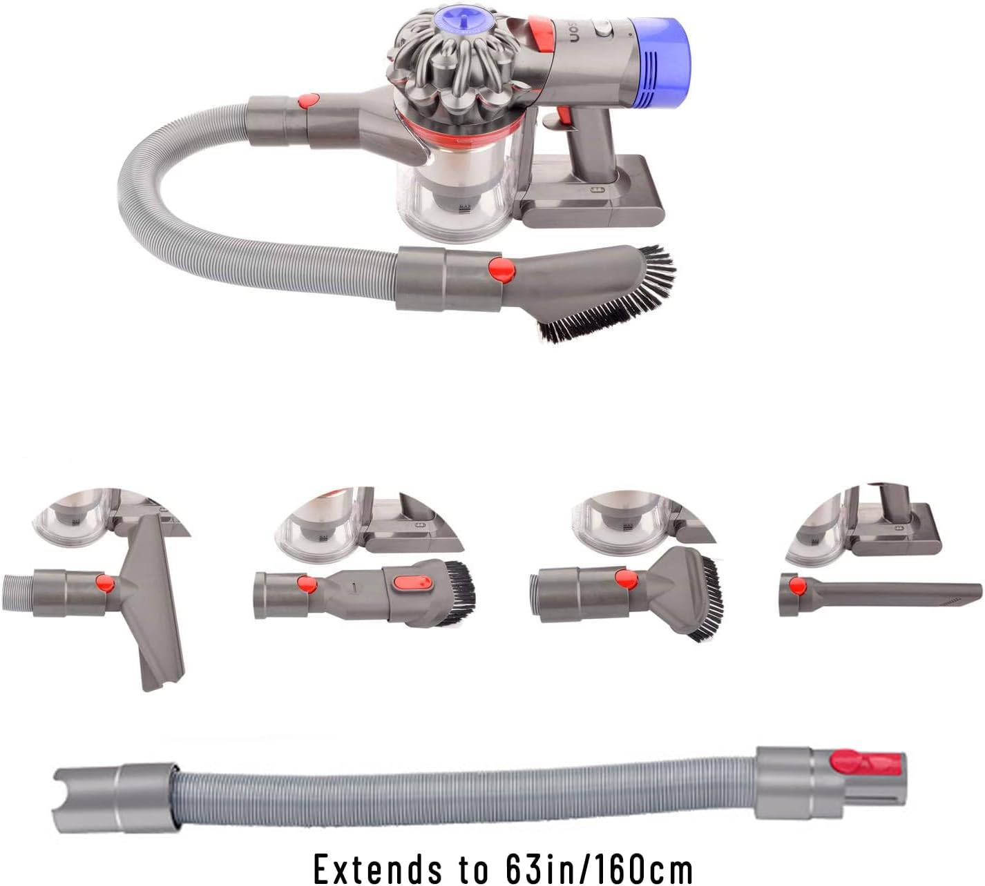 Scratch-free Dusting Brush & 63”Flexible Extension Hose Attachments for Dyson GEN5 V15 V12 V11 V10 V8 V7 Cordless Vacuum Cleaner, Ideal for Car Detailing, Keyboard/Blinds Cleaning,Delicate Surfaces