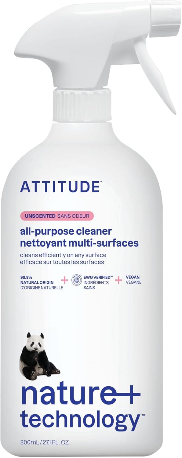 ATTITUDE All Purpose Cleaner Spray, EWG Verified, Vegan, Made with 94% Plant-Based Ingredients, Streak-Free for Kitchen, Bathroom, Glass & More, Pink Grapefruit Scent, 27.1 Fl Oz