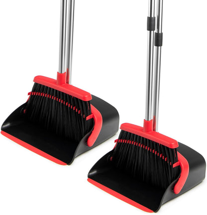 Broom and Dustpan Set, Long Handle Lightweight Dustpans with Broom Combo for Home, Indoor&Outdoor Sweeping for Home Room Kitchen Office Lobby (Charcoal)