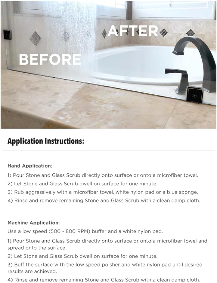 Stone Pro Stone and Glass Scrub - Hard Water Stain Remover - Remove Spots on Glass, Natural Stone, Quartz, & Metal Fixtures (Quart)