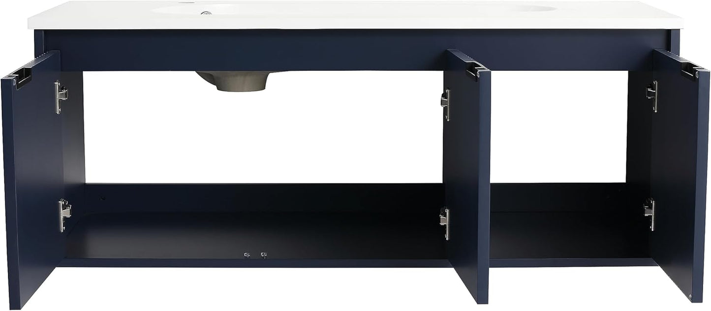 SSLine Modern 24-Inch Bathroom Vanity with Sink Wall Mounted Bathroom Vanity with Top Basin & Storage Cabinet White Wood Floating Vanity w/Ceramic Sink & Gold/Black Handles for Small Space