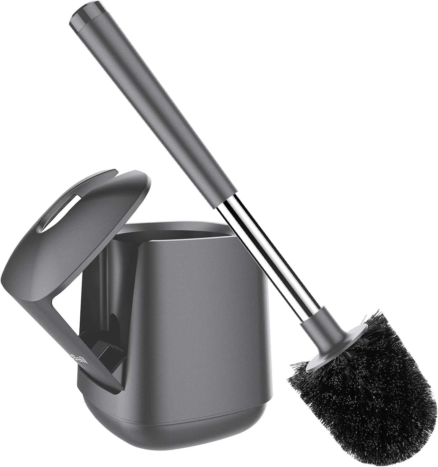 SetSail Toilet Brush and Holder, Self Closing Lid Toilet Bowl Brushes Holder and Extra Long Handle Ventilated Toilet Brush Set for Bathroom Cleaning, Nylon Bristles, Black