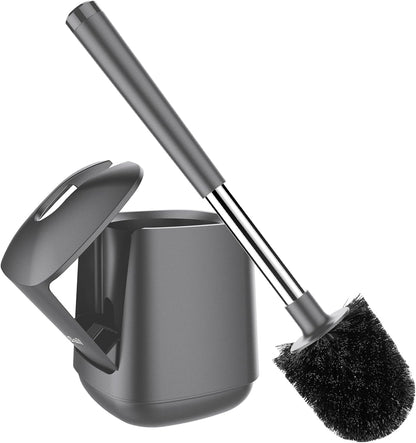 SetSail Toilet Brush and Holder, Self Closing Lid Toilet Bowl Brushes Holder and Extra Long Handle Ventilated Toilet Brush Set for Bathroom Cleaning, Nylon Bristles, Black