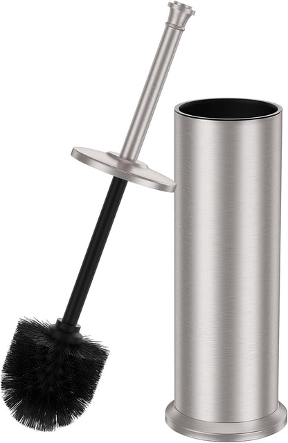 Stain Nickel Toilet Brush and Holder，Extra Long Handled Toilet Brush for Bathroom，Stainless Steel Heavy Duty Toilet Bowl Brush,Removable Inner Bowl,Deep Cleaning Dense Bristles Brush -Space Saving