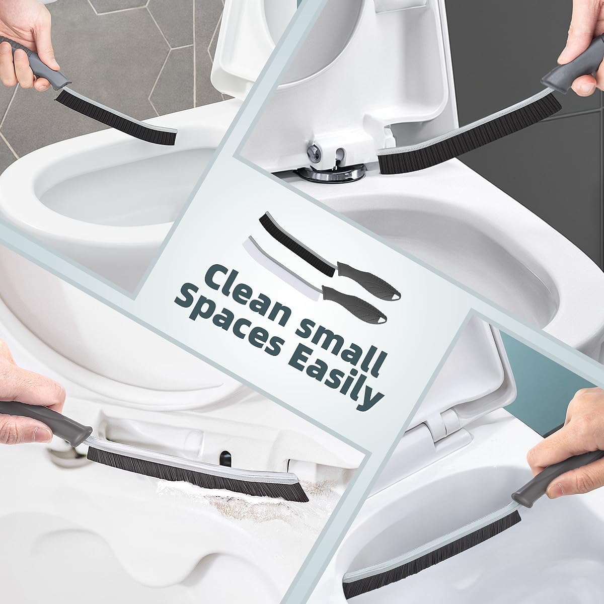 Toilet Brush, 4 Pcs Bathroom Cleaning Brush, Gap Scrub Brush with Hanging Hole, Multifunctional Hard Bristle Crevice Cleaning Brush, Cleaner Tools for Sinks, Tub, Shower, Tile, Toilet Seat (4, Black)