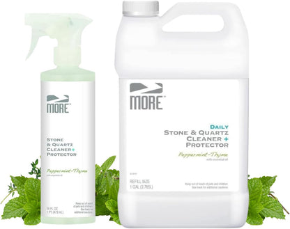 MORE Stone & Quartz Cleaner + Protector - Water-Based Surface Spray - Granite, Quartz & Marble Cleaner - For Kitchen & Bathroom Countertops & Floors - Peppermint-Thyme Essential Oil - Pint (16oz)