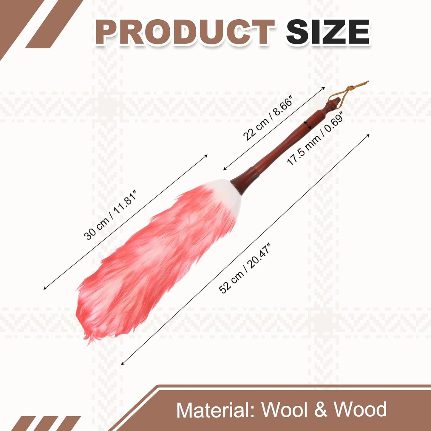 uxcell Wool Duster, 14.2" Natural Feather Cleaner Household Cleaning Duster with Solid Wooden Handle for Cleaning Fans Window Blinds Shelves Furniture, Pink