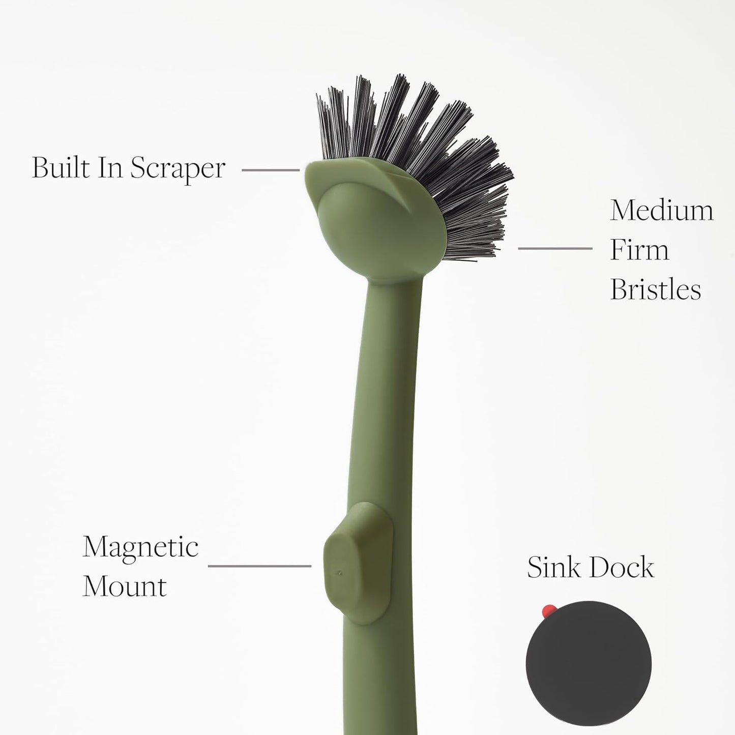 Earth & Mango Magnetic Dish Brush & Scraper, Snaps to Sink, Non-Scratch, Dishwasher Safe, Dish Scrubber – Onyx Black