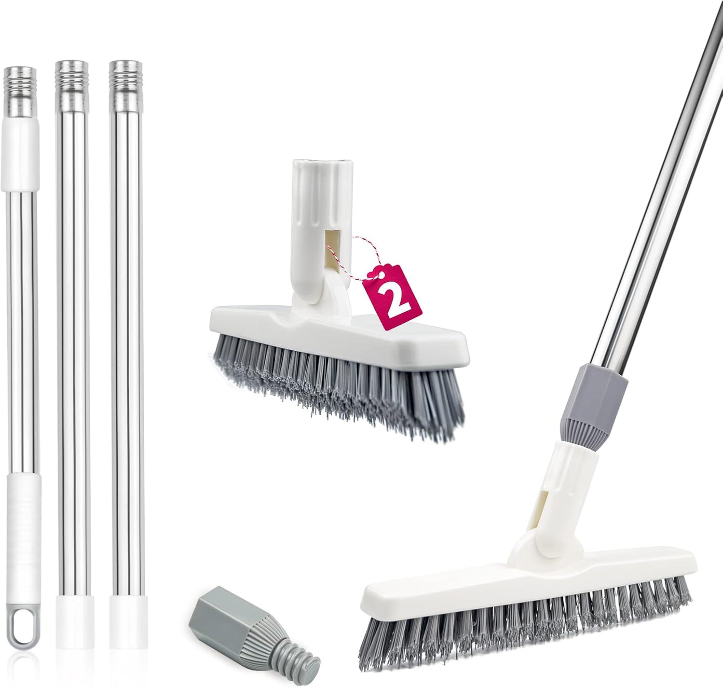 2 Pack Grout Brush with Long Handle, 56.5'' Swivel Grout Cleaning Brush,V-Shape Grout Scrub Brush, Extendable Handle Grout Cleaner Brush for Tile Floors，Bathroom,Baseboard,Shower,Corner