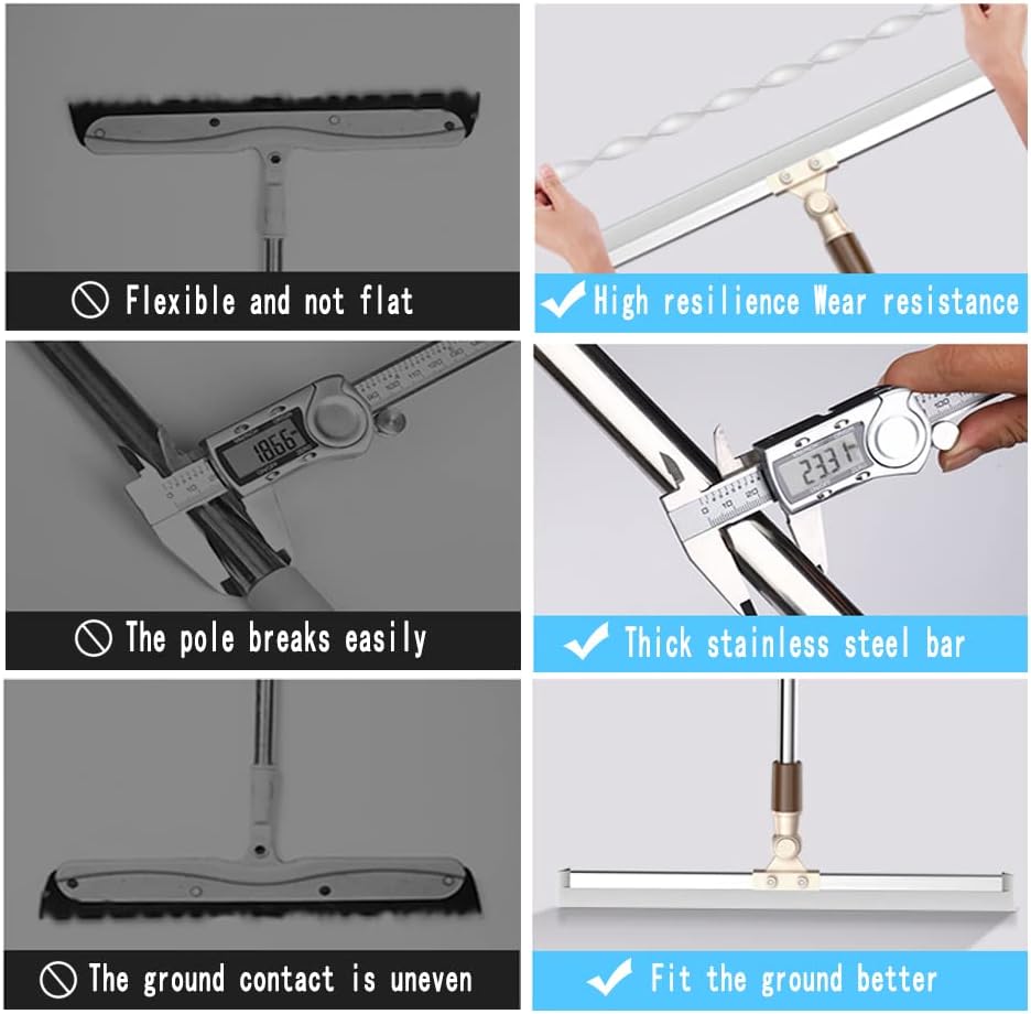 Floor Squeegee 65" Long Handles Adjustable Telescopic Pole Heavy Duty Broom 20" Apply to Shower Bathroom Kitchen Home Garage Tile Pet Hair Fur Floor Marble Glass Door Window Cleaning
