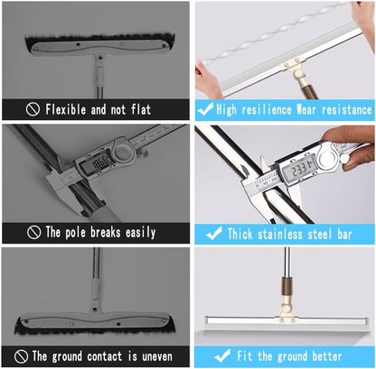 Floor Squeegee 65" Long Handles Adjustable Telescopic Pole Heavy Duty Broom 20" Apply to Shower Bathroom Kitchen Home Garage Tile Pet Hair Fur Floor Marble Glass Door Window Cleaning