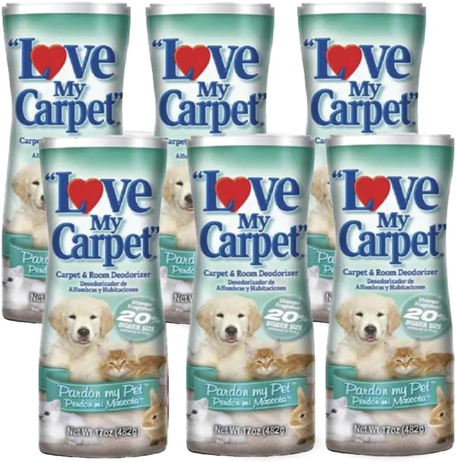 6 Love My Carpet | Carpet Deodorizer & Freshener Powder | 17 oz Pet Odor Eliminator for Strong Odor & Pet Urine | FRESH LINEN | Safe for Homes with Pets