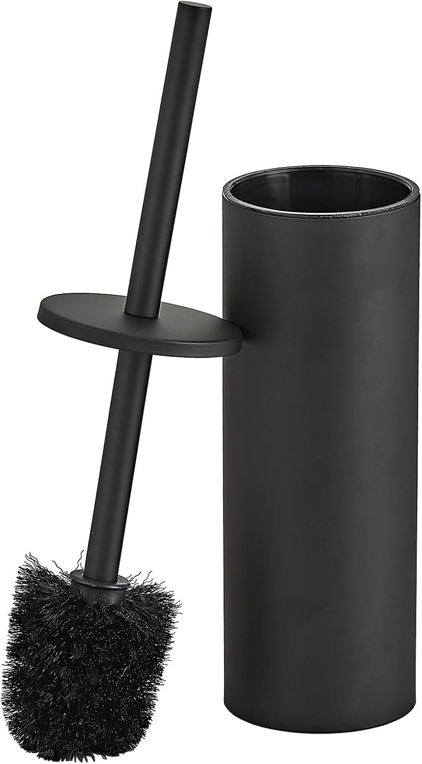 Brushed Gold Toilet Brush and Holder Set - Stainless Steel Toilet Bowl Scrubber with Replaceable Head & Splash Guard