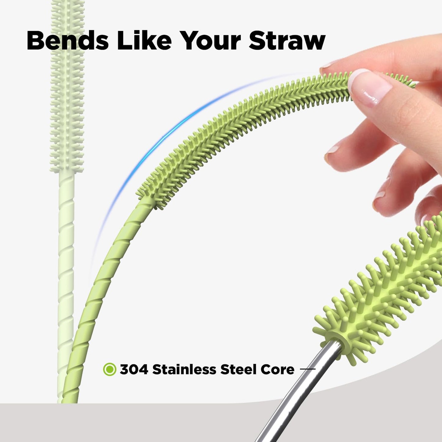 2 Pcs Silicone Straw Cleaner Brush, Extra Long Cleaning Brushes for Straws, 6mm&9mm, Blue