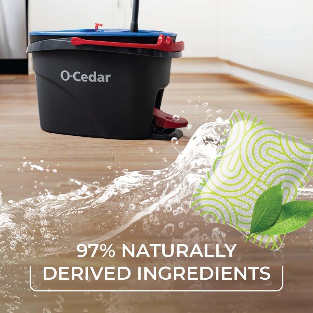 O-Cedar EasyWring RinseClean Microfiber Spin Mop & Bucket Floor Cleaning System, Grey and O-Cedar PACS Hard Floor Cleaner, Crisp Citrus Scent 10 Count (1-Pack)