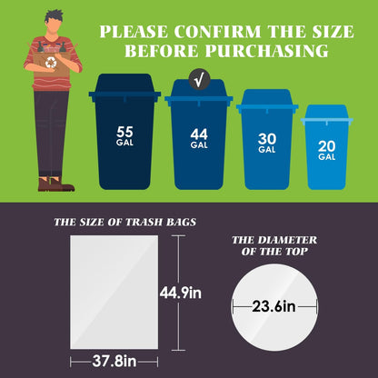 Teivio Large Clear Trash Bags 55-60 Gallon 20 Counts Fit 50,55,60,Gal All Purpose Garbage Bags, Extra Large Lawn and Leaf Bags Outdoor Trash Can Liner, Drum Liners, Workshops, Backyard
