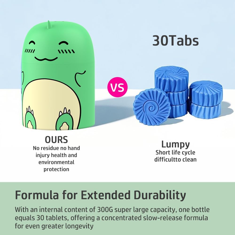 Cute Dinosaur-Shaped Toilet Bowl Cleaner Bottle, Bathroom Toilet Tank Cleaner with Jasmine Scent,One bottle lasts for 90 days (1, green)
