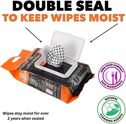 Proud Grill Q-Swiper Grill Cleaning Wipes - Bristle & Wire Free BBQ Cleaner, Heavy Duty Degreaser Wipes, Grease & Grime Remover for Outdoor Barbecue Grills, 40 Count, 1-Pack