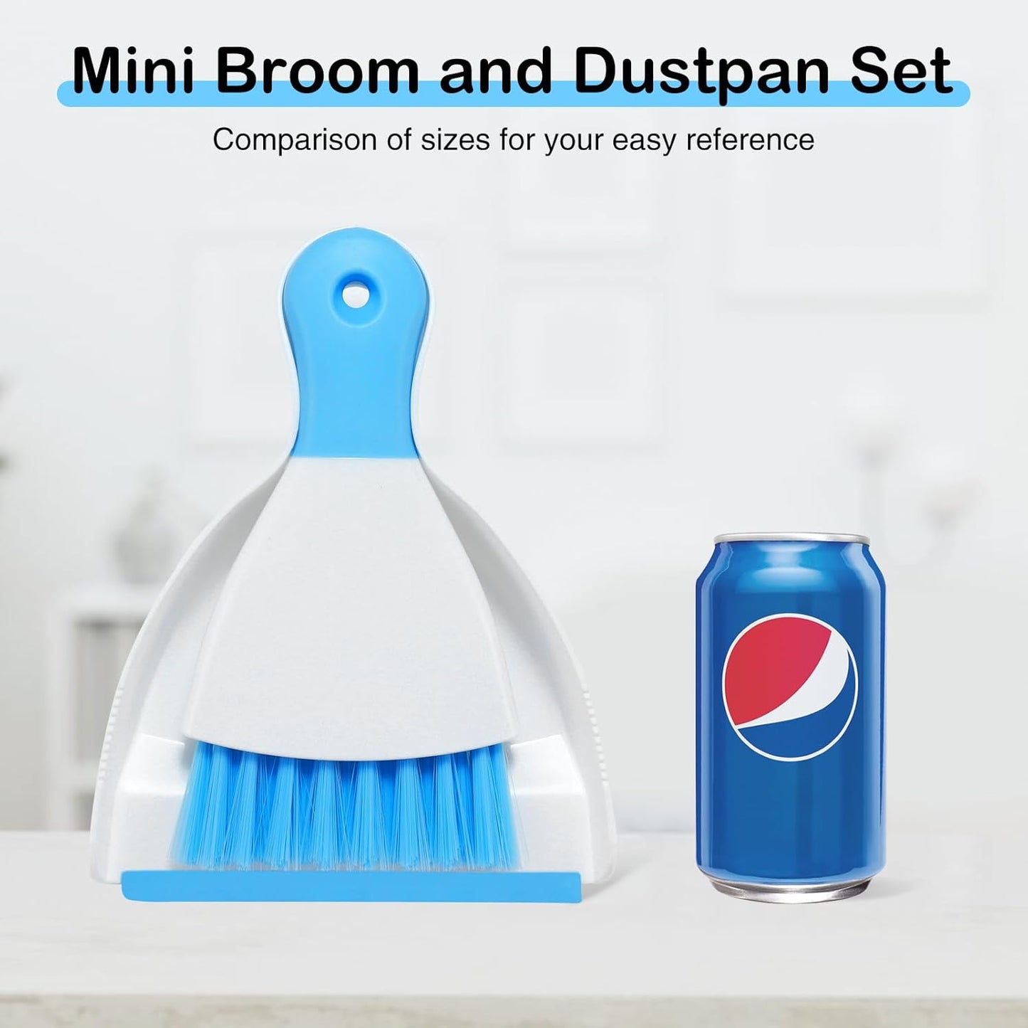 NACENA Mini Dustpan and Brush Set 2 Pack, Small Broom and Dustpan Set Dust Pan and Mini Hand Broom Dustpan and Broom Combo Compact for Home Table Keyboards Sofa Kitchen, Blue