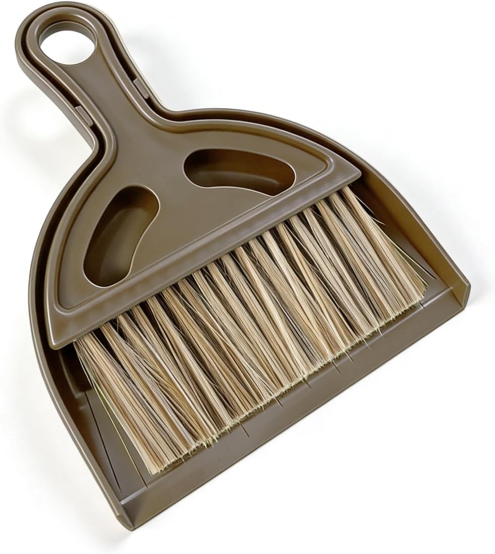 Mini Broom and Dustpan Set - Compact Small Hand Broom with Soft Bristles, Portable Desktop Cleaning Tool for Kitchen Counter, Desk, Drawer, Pet Litter & Car Interior (Off-White)