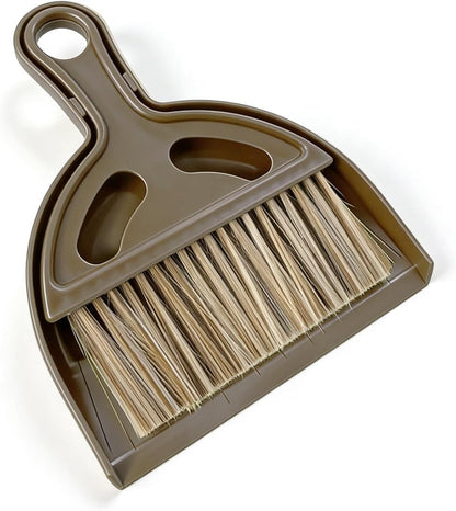 Mini Broom and Dustpan Set - Compact Small Hand Broom with Soft Bristles, Portable Desktop Cleaning Tool for Kitchen Counter, Desk, Drawer, Pet Litter & Car Interior (Off-White)