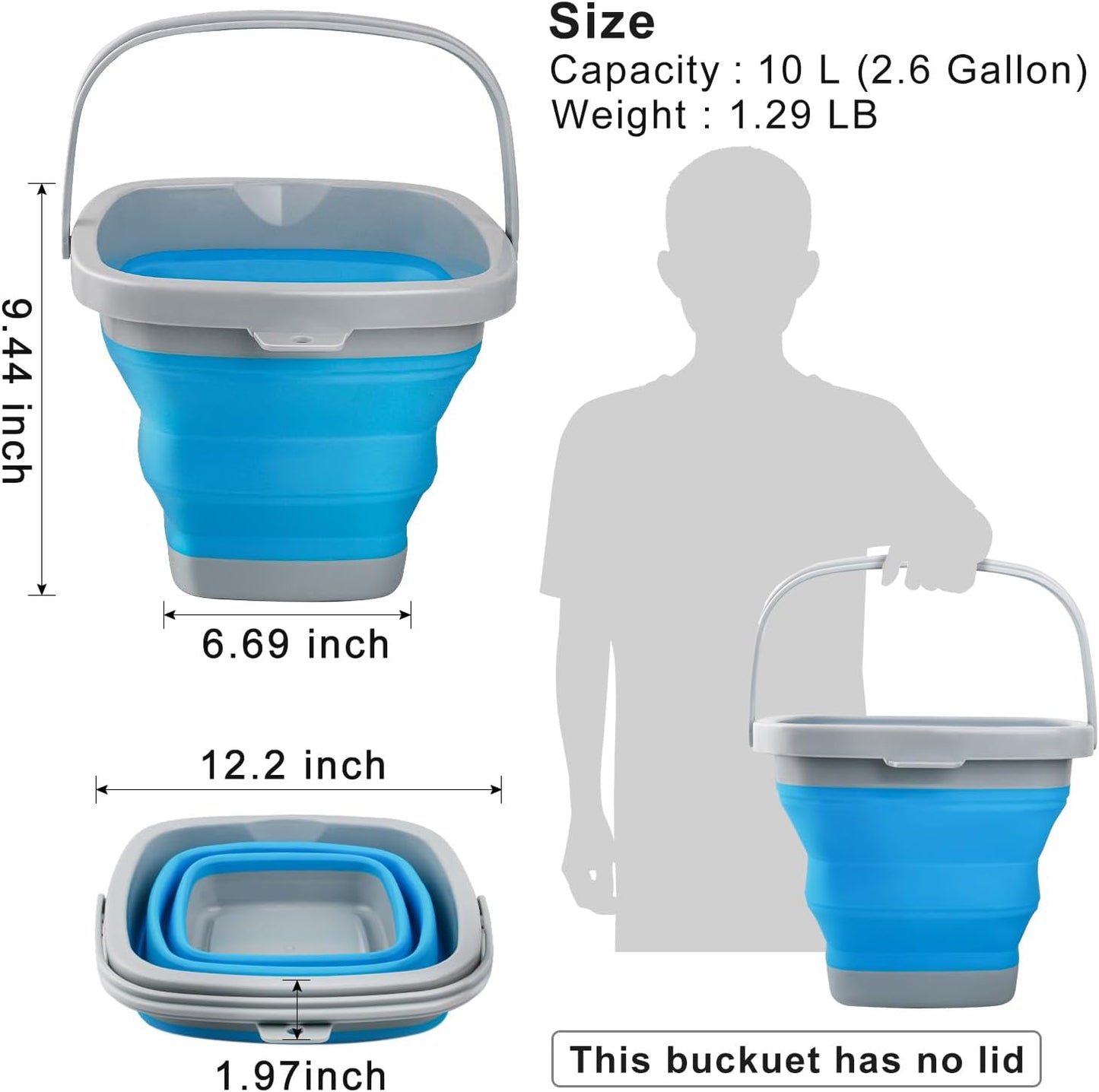 Collapsible Mop Bucket and Ice Bucket-5L(1.3 Gallon) Household Cleaning Silicone Dust Mops Bucket, Portable Bathroom Cleaning Supplies Square Bucket for Cleaning