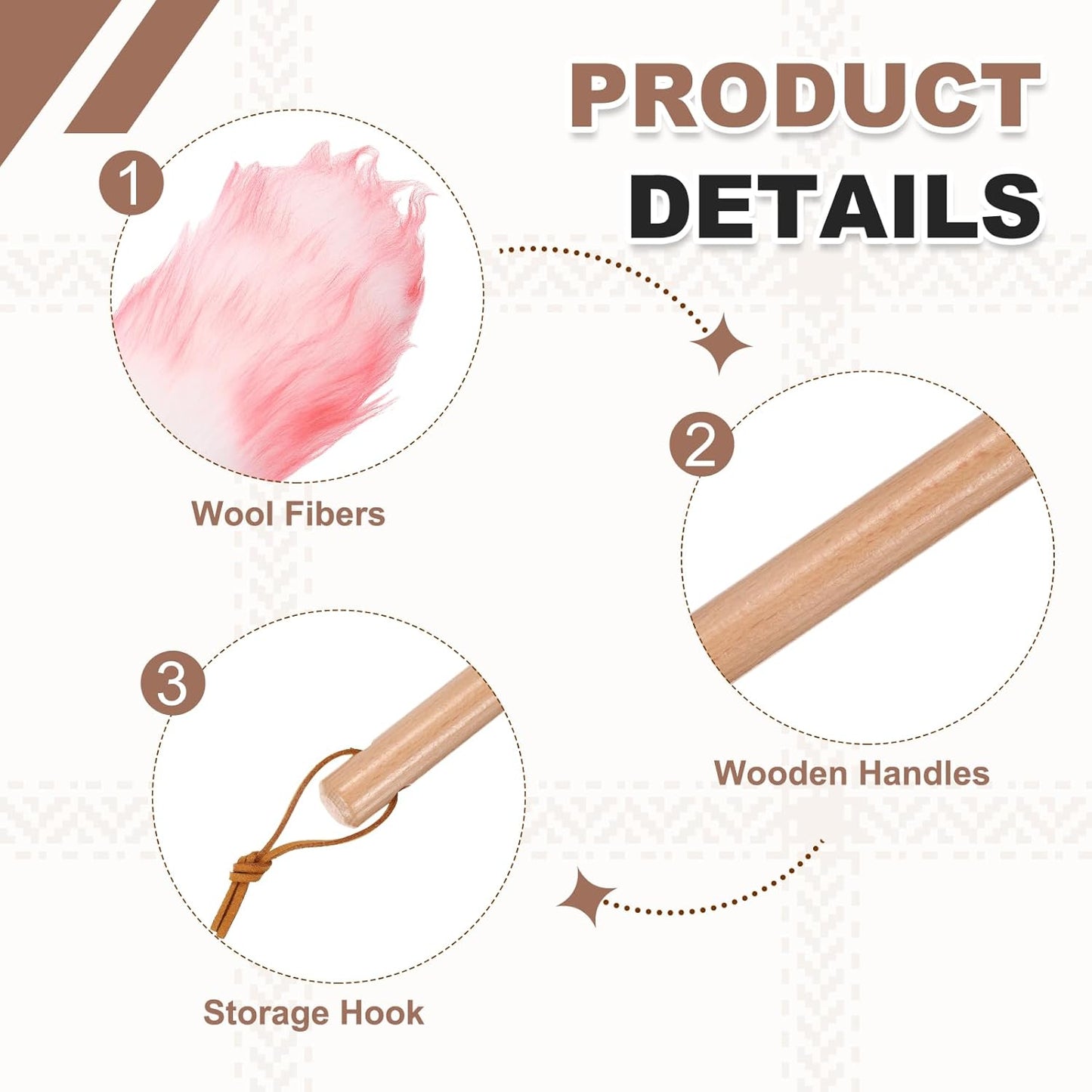 uxcell Wool Duster, 14.2" Natural Feather Cleaner Household Cleaning Duster with Solid Wooden Handle for Cleaning Fans Window Blinds Shelves Furniture, Pink