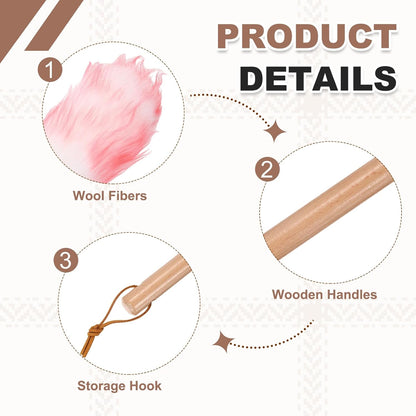 uxcell Wool Duster, 14.2" Natural Feather Cleaner Household Cleaning Duster with Solid Wooden Handle for Cleaning Fans Window Blinds Shelves Furniture, Pink