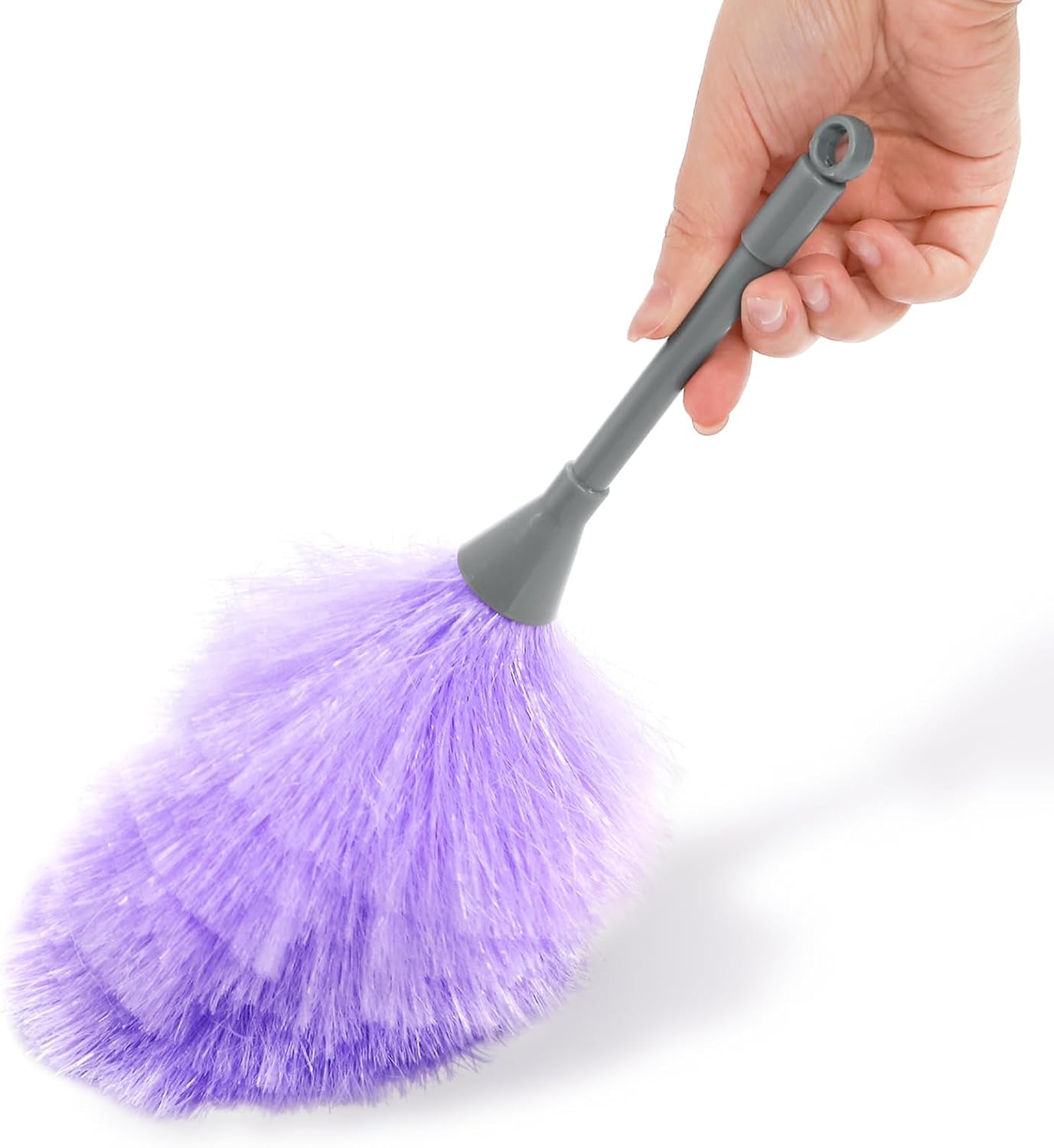 Goaste 12 Pack Microfiber Delicate Duster, 12.8 Inch Fluffy Feather Dusters with Plastic Handle, 2 Colors Electrostatic & Washable Cleaning Tool for TV Screen, Car, Laptop, Keyboard (Purple & Gray)