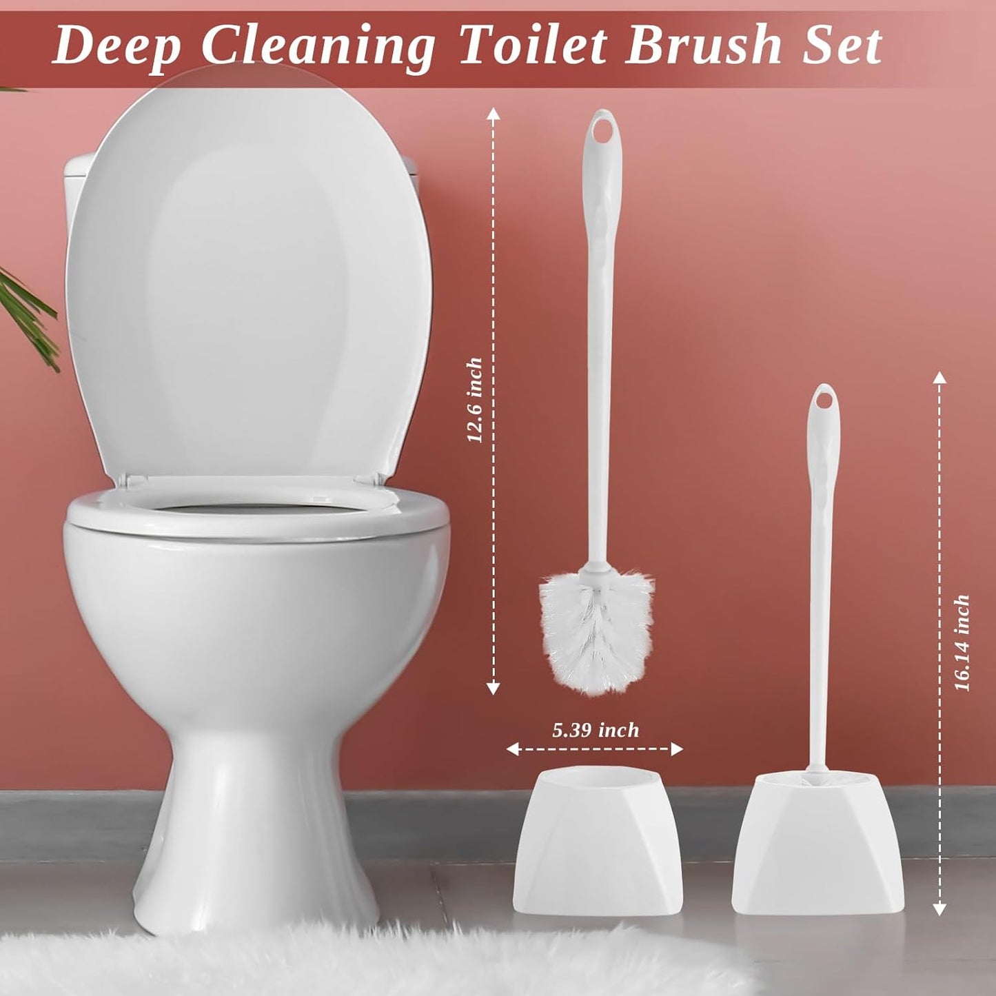 FoldTier 15 Sets Toilet Holder and Brush Set 16.14 Inch Toilet Bowl Cleaner Brush with Caddy Bathroom Scrub Plastic Scrubber with Long Handle for Bathroom Cleaning, Easy to Assemble (White)