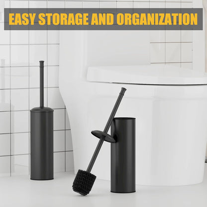 BESy Toilet Brush and Holder, Toilet Cleaner Bowl Set with Two Brush with Extra Long Handle, Durable Bristles Toilet Scrubber and Covered Holder, Drip-Proof Stainless Steel Oil Rubbed Bronze