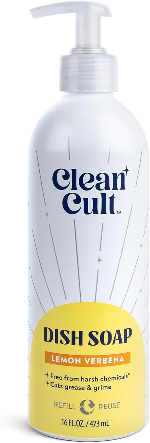 Cleancult - Lemon Verbena - Liquid Dish Soap - Refillable Aluminum Bottle - Dish Soap that Cuts Grease & Grime - 16 oz - 1 Pack