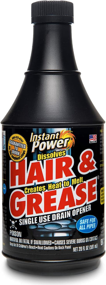 Instant Power Hair and Grease Drain Cleaner - Shower Drain & Sink Cleaner, Liquid Clog Remover, Made in USA, Sink Deodorizer - 1 Liter (Pack of 2)