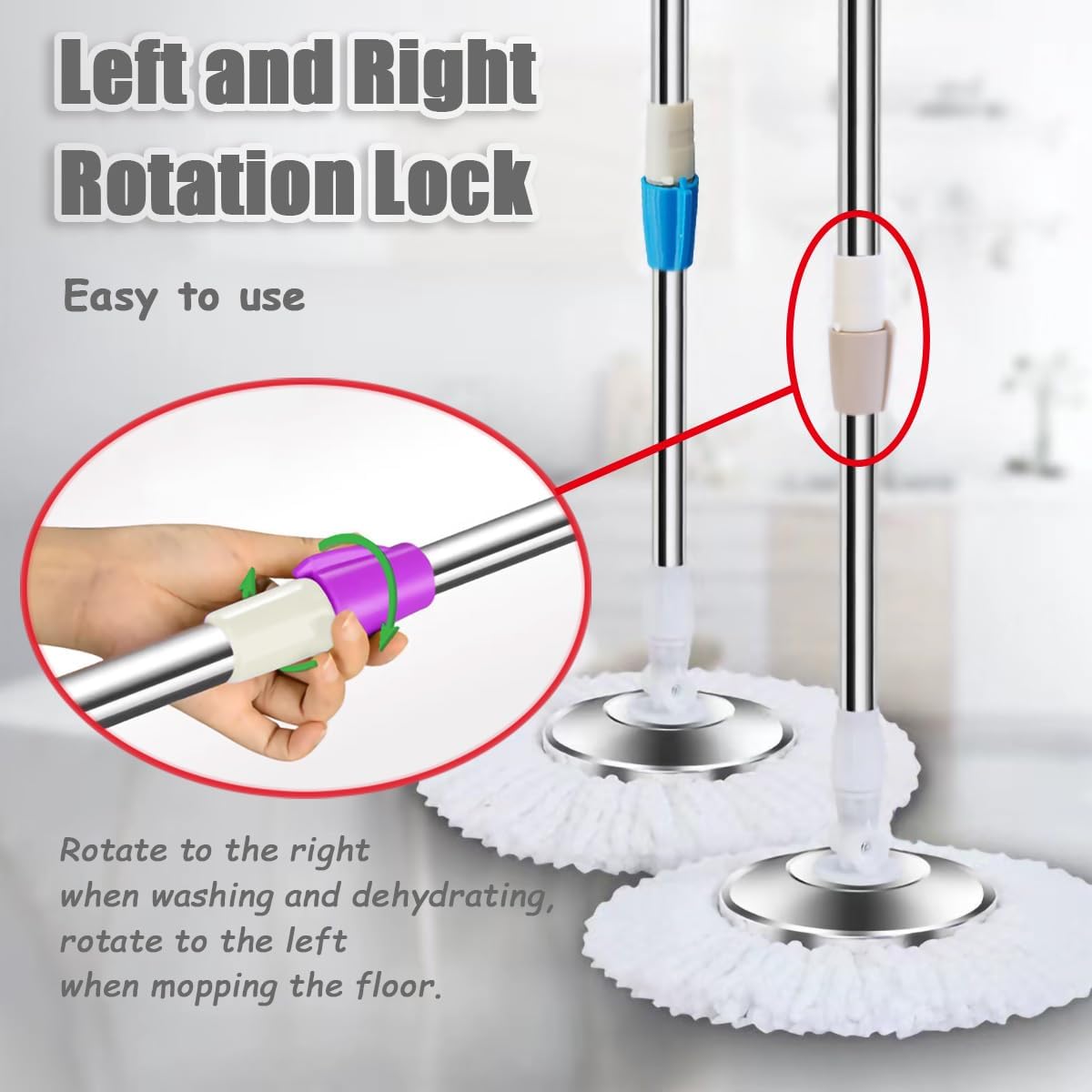 Extended Spin Mop Replacement Mop Handle, Upgraded 60-inch 360 Degrees Rotating Telescopic Replacement Mop Stick for Spin Mop Bucket Cleaning System Floor Cleaning (Plastic Disc, Green)