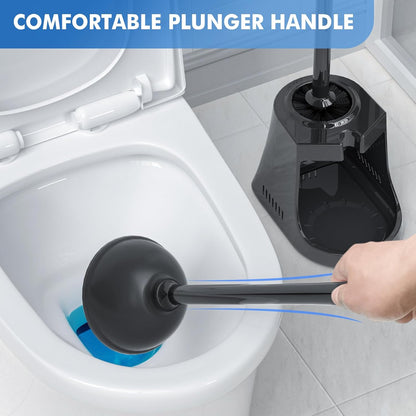 LOVLOY Toilet Plunger and Brush, Bowl Brush and Heavy Duty Toilet Plunger Set with Ventilated Holder, 2-in-1 Toilet Brush and Plunger Combo for Bathroom Cleaning (2, White)