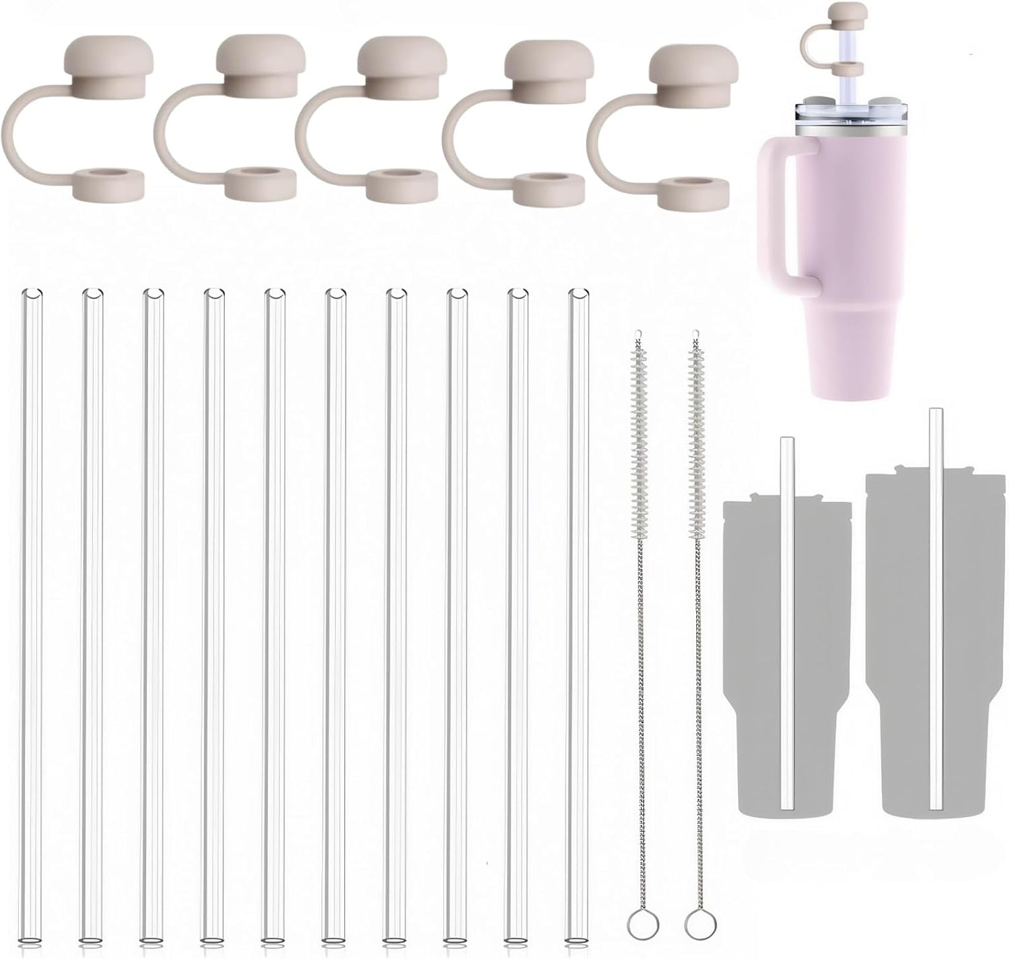 Replacement Straws Compatible with Stanley 40 oz 30 oz Cup Tumbler,Reusable,Clear,Silicone Straw Caps,Cleaning Brush,17 Pack Straw Set,for Stanley Cup Accessories,Long Mugs,drinking glass(Purple)