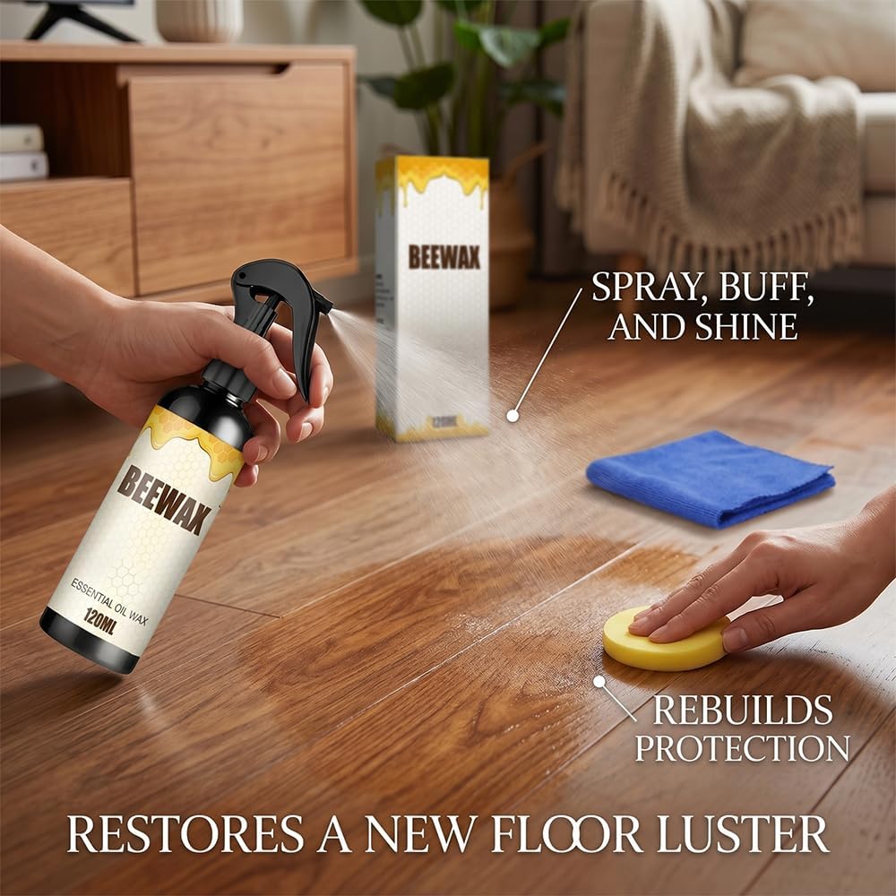 2 PCS Beeswax Wood Polish Spray: Natural Beeswax Furniture Polish and Cleaner - Wood Care Spray for Cabinets, Tables, Floors - Wood Conditioning Polish Kit with Sponge & Cloth (2)