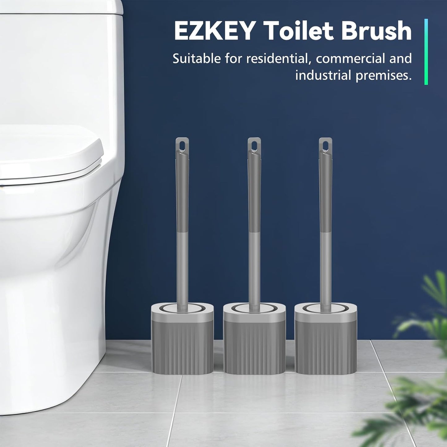 Toilet Brush, 3 Pack Compact Toilet Bowl Brush and Holder Set with Nylon Bristles Toilet Cleaner Brush Hidden Toilet Scrubber Brush for Bathroom Cleaning, Grey & White