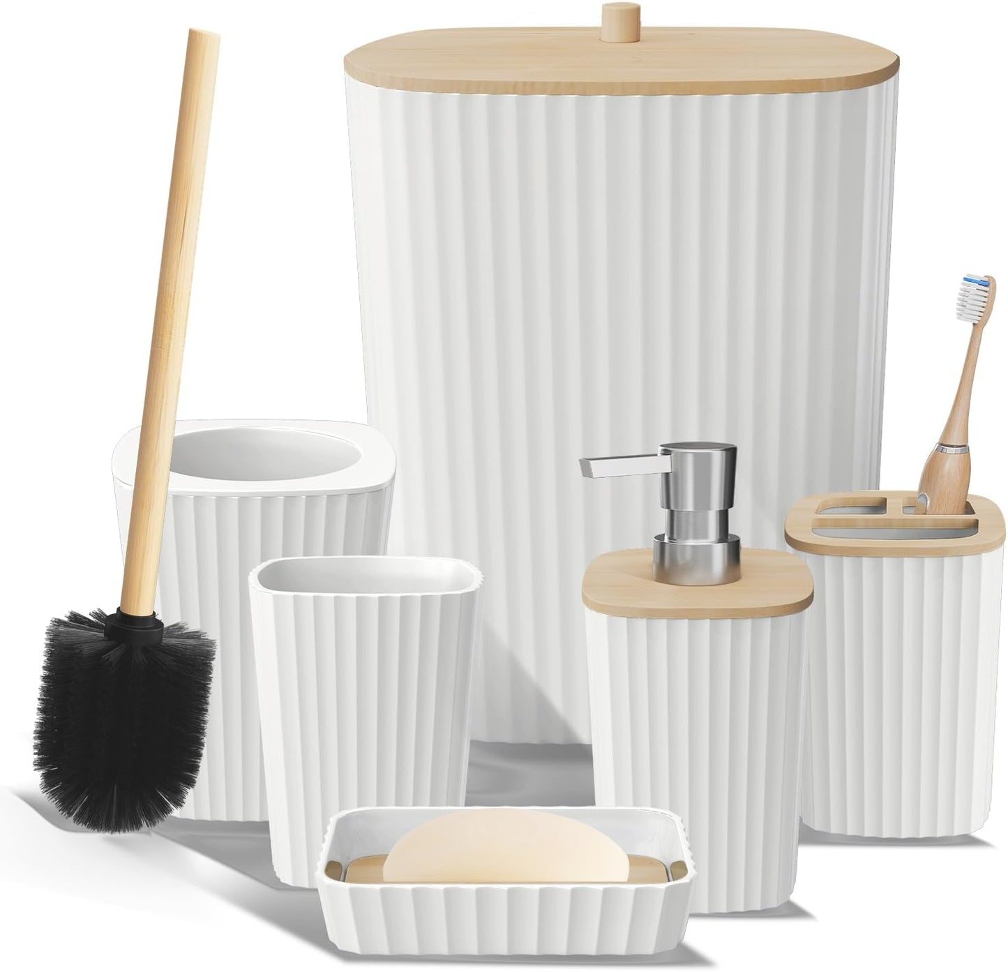 Clara Clark Bathroom Set - Sage Green Bathroom Accessories Set, 6PC Bathroom Accessory Set, Bathroom Sets with Toilet Brush, Trash Can & Soap Dispenser