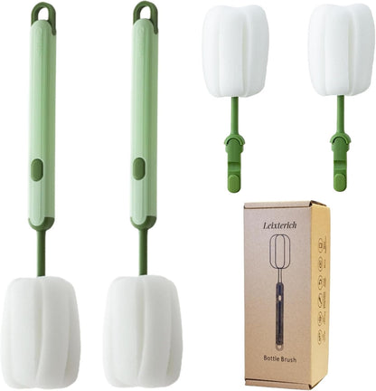 Bottle Brush Long Handle Cup Cleaner Brush Sponge Bottle Scrubber Detachable Handle Portable Sponge Cleaning Brush for Cups Wine Glasses Water Bottles Baby Bottles and Vacuum Flasks(3 PCS)