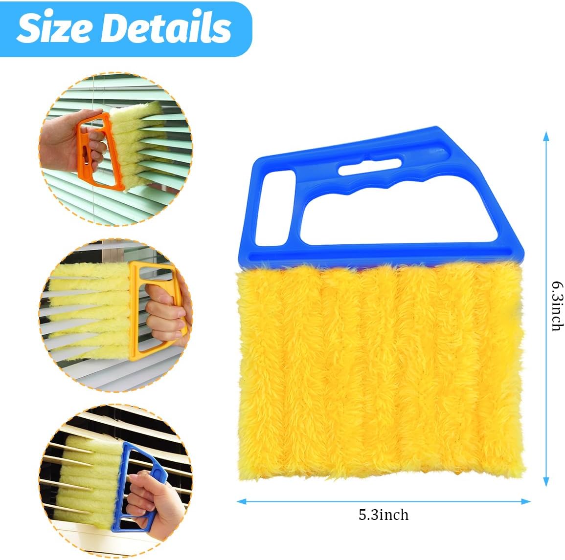3PCS Car Window Blind Cleaner Duster Tool, 7 Fingers Microfiber Vehicle Handheld Shutter Dusting Cleaning Brush, Removable Auto Air Conditioner Vents Cleaner, Universal Fit (Yellow)