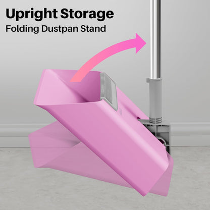 JOYMOOP White Broom and Dustpan Set, Upright Angle Design with Built-in Comb Teeth for Kitchen, Office, Pet Hair, Hard Floors