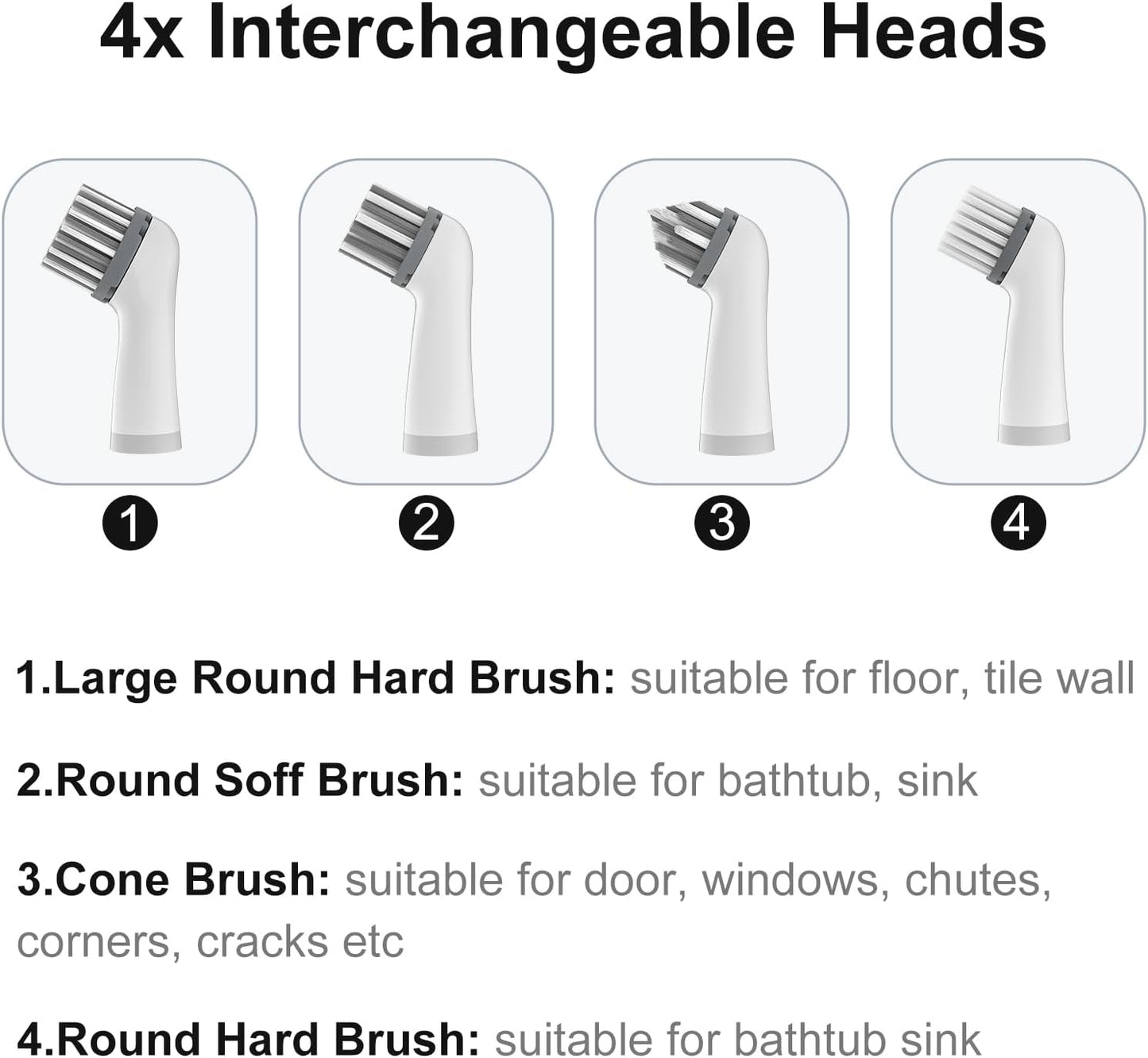 Electric Brush with 4-in-1 Multiple Brush Heads, Cordless Motorized Cleaning Brush for Bathroom, Toilet, Kitchen, Tile, Crevice