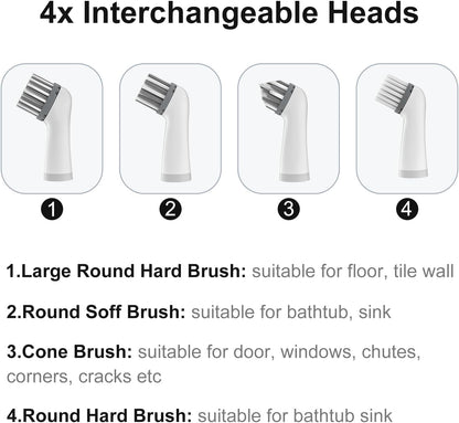 Electric Brush with 4-in-1 Multiple Brush Heads, Cordless Motorized Cleaning Brush for Bathroom, Toilet, Kitchen, Tile, Crevice