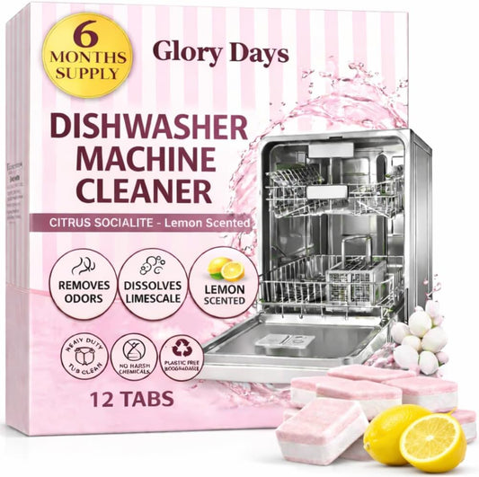 Dishwasher Cleaner And Deodorizer Tablets - 6 Months Supply Unscented Dishwasher Cleaning Tablets - Deep Cleaning Removes Limescale and Odors - Eco-friendly Dish Washer Machine Cleaner - Septic Safe