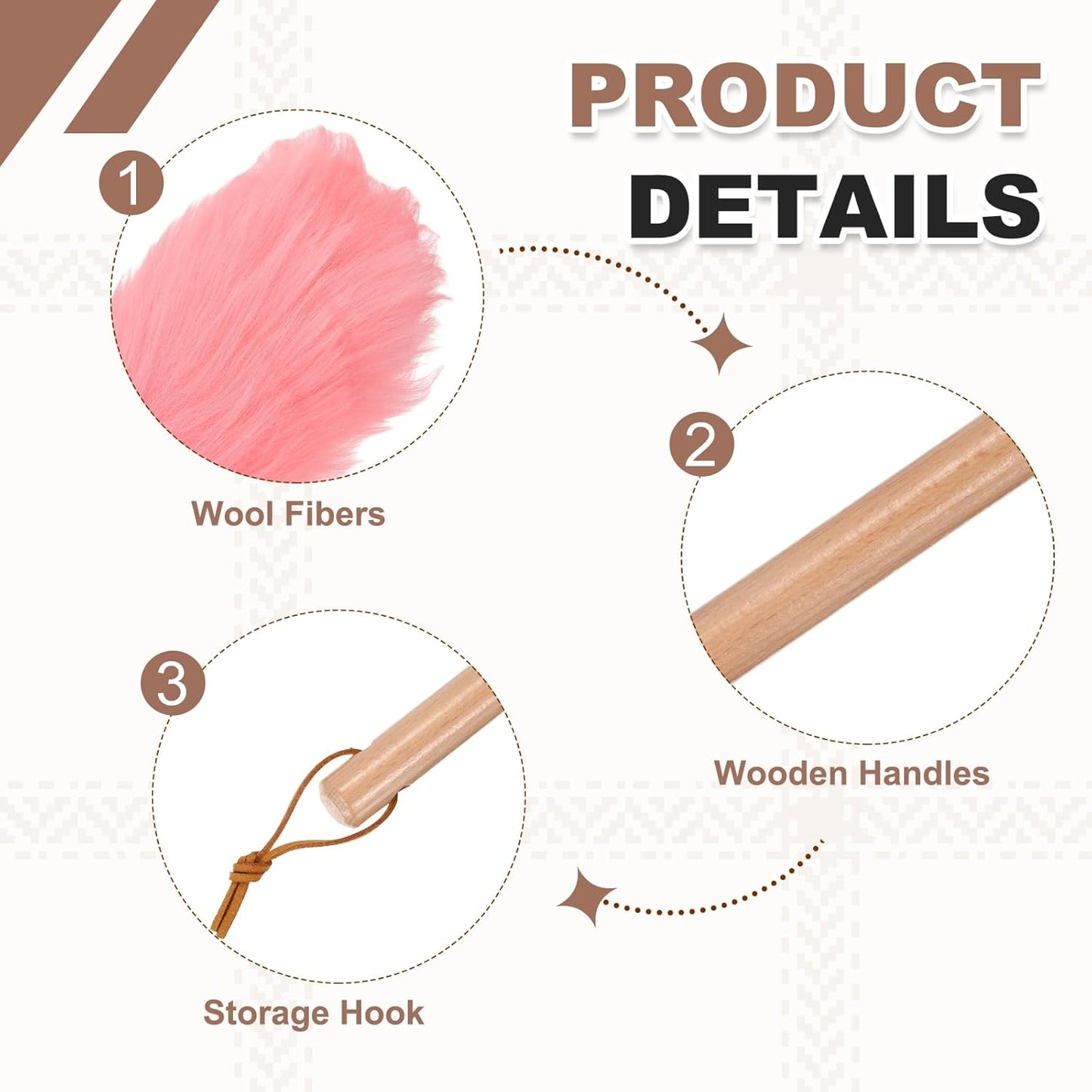 uxcell Wool Duster, 14.2" Natural Feather Cleaner Household Cleaning Duster with Solid Wooden Handle for Cleaning Fans Window Blinds Shelves Furniture, Pink