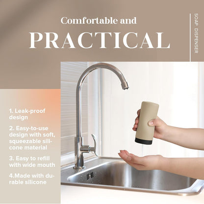 ElmRidge Dish Soap Silicone Dispenser for Kitchen Sink,Squeeze Washing Up Liquid and Hand Soap,Round refillable Silicone Bottles,Easy to Fill and to use, 8.5 oz,Black 2.4 x 2.4 x 5.5 inches (Gray)