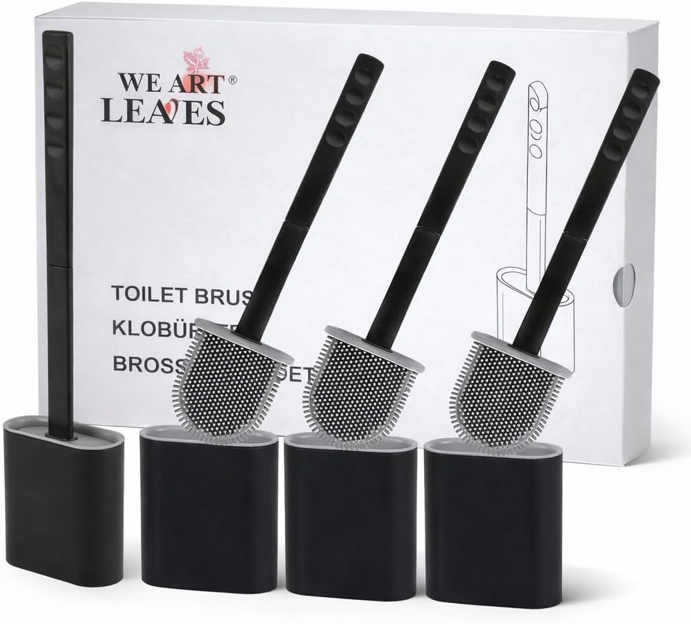 Modern Minimalist Silicone Black Toilet Brush with Holder - Pack of 2 Toilet Bowl Brush Set - Self-Cleaning & Splash-Free, Easy-Rinse Design with Wall Mounted Holder Bathroom Accessory.