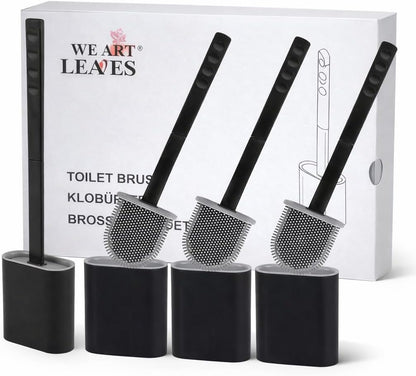 Modern Minimalist Silicone Black Toilet Brush with Holder - Pack of 2 Toilet Bowl Brush Set - Self-Cleaning & Splash-Free, Easy-Rinse Design with Wall Mounted Holder Bathroom Accessory.